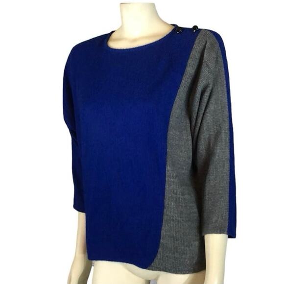 Vintage 80's A. Venti Paris  blue, grey colour block Wool sweater size small - Picture 3 of 15